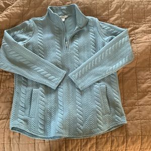 Coldwater Creek 1/4 sip pull over. Cable knit pattern with pockets.